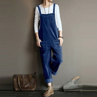 Summer Saving!EQWLJWE Womens Corduroy Overalls Loose Fit,Womens Solid Corduroy Overalls,Casual Adjustable Straps Baggy Bib Sleeveless Corduroy Jumpsuit Casual Corduroy with Pockets Trousers