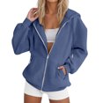 thumbnail image 3 of Mgmyaa Chandail en Molleton pour Femmes Mode Couleur Unie à Capuche avec Poche Manches Raglan Veste à Fermeture Éclair, 3 of 6