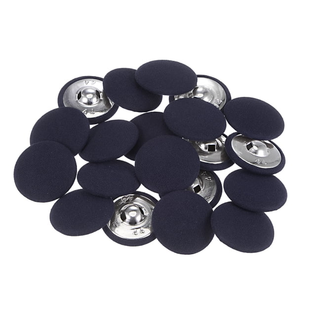 Unique Bargains 20pcs 44L Fabric Cloth Covered Button 28mm Round Metal Shank Sewing Buttons for Suits Dress Blouses, Deep Blue