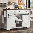 thumbnail image 3 of MODERNLUXE 53.7" Kitchen Island with Power Outlet & Drop Leaf, Rolling Kitchen Cart with 3 Drawers, Spice Rack & Towel Rack, Storage Cabinet on Wheels for Dining Room,White, 3 of 9