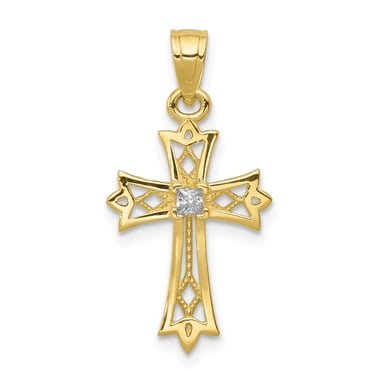 10K Yellow Gold CZ Cross Pendant