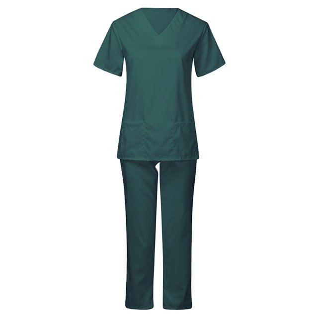 Penkiiy Ensemble de Sarrau à Manches Courtes et Col en V pour Femmes, Vert Armée, 2TG