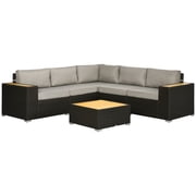 Outsunny 6 Piece Rattan Patio Furniture Set with Corner Sofa, Table, Grey
