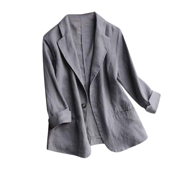 Wiyuqeen Cotton Linen Blazer for Women Dressy Casual 3/4 Sleeve Suit Jackets Soft Trendy Open Front Office Coats Lightweight Linen Jackets with Pockets