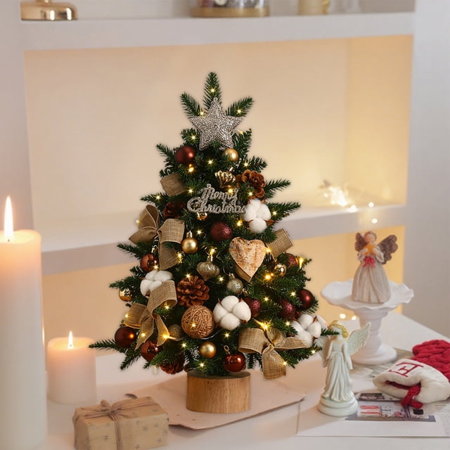 Birdeem Light Up Christmas Tree,45Cm Pre Lit Tabletop Christmas Tree with Led Lights,Mini Desktop Holiday Decor for Home Office Party Festival Decoration
