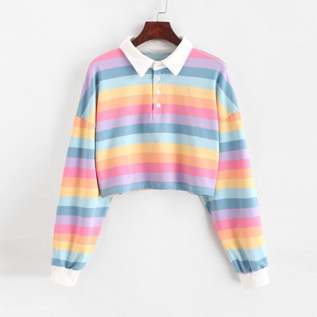 XZNGL Womens Color Stripe Button Long Sleeve Pullover Hoodies Sweatshirt Tops Blouse