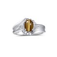 thumbnail image 1 of RYLOS Rings for Women Sterling Silver Swirl Z Ring 7X5MM Oval Gemstone &  Diamond Rings November Tiger Eye Jewelry Size 7, 1 of 7