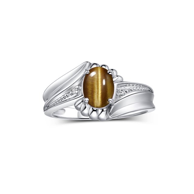 RYLOS Rings for Women Sterling Silver Swirl Z Ring 7X5MM Oval Gemstone & Diamond Rings November Tiger Eye Jewelry Size 7