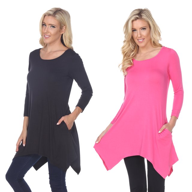 White Mark Haut Tunique pour Femmes, Lot de 2, Makayla Noir à Manches 3/4