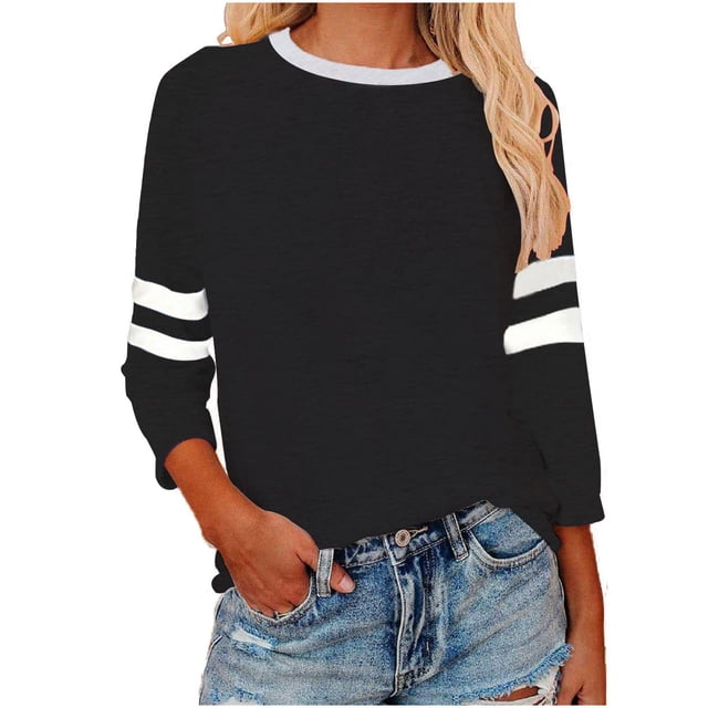 Timegard Hauts pour Femmes Grande Taille Col Rond Manches 3/4 T-Shirts Confortables Tunique Décontractée pour Porter avec des Leggings