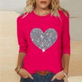 thumbnail image 3 of Jovati Blouse à Manches Longues à Col Rond pour Femmes, Manches 3/4 Imprimé爱心, Mélange Polyester-Spandex, Coupe Décontractée, Tenue Décontractée Quotidienne, Quatre Saisons, 3 of 4