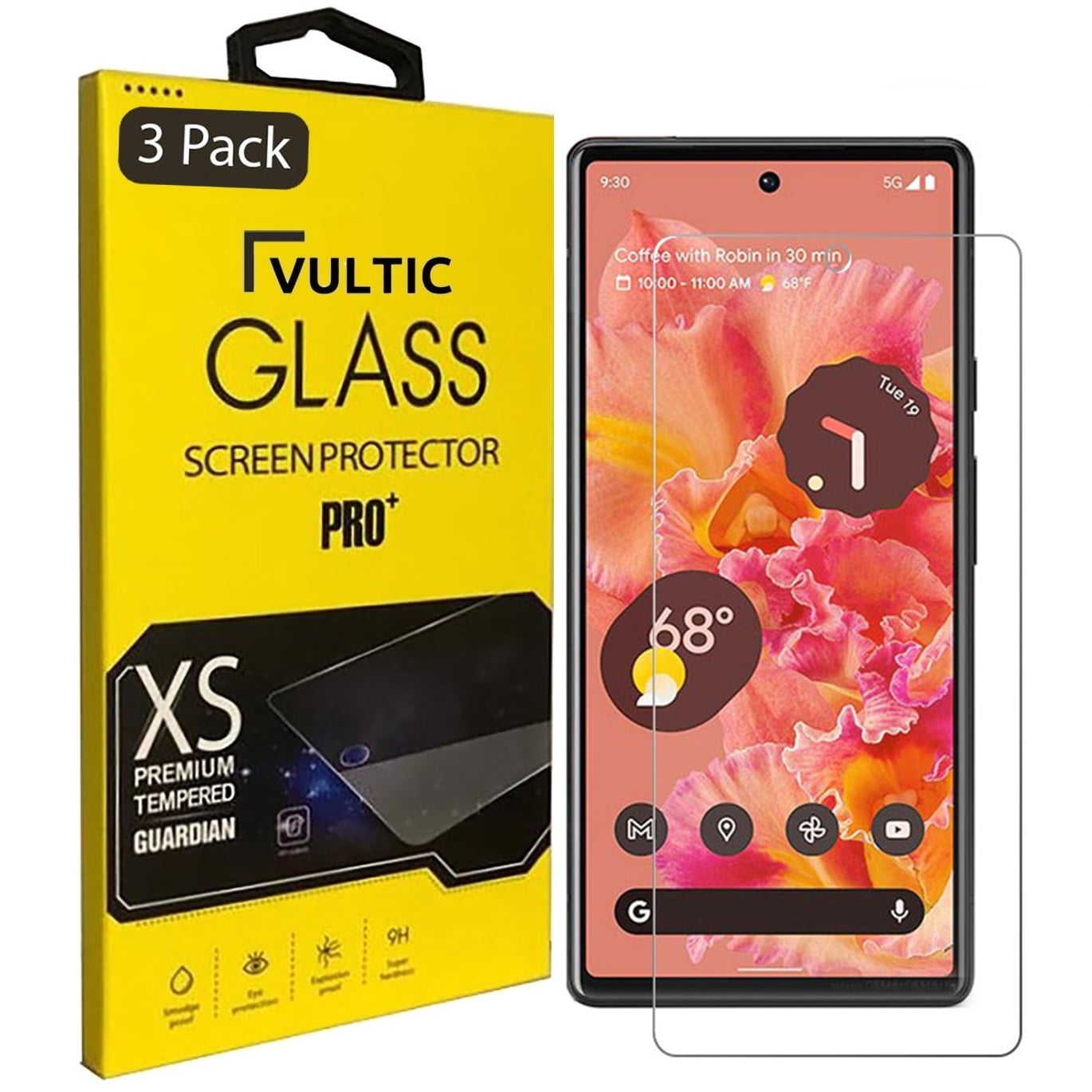 Vultic [3 Pack] Screen Protector for Google Pixel 6 [Case Friendly], Tempered Glass Film Cover