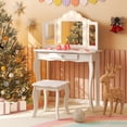 thumbnail image 2 of Costway Coiffeuse pour Enfant avec Tabouret, Miroir Tri-Pliable, Lumière DEL 3 Couleurs Réglable, Blanc, 2 of 10