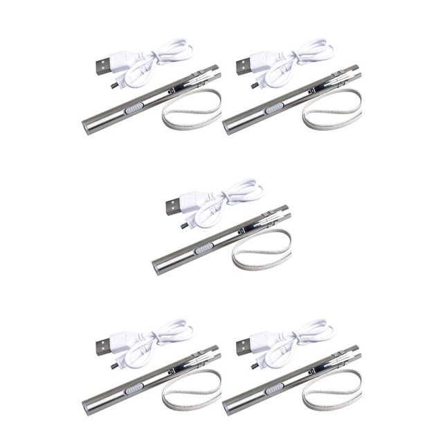 Decodeary Flashlight Outdoor Portable Rechargeable Stainless Steel LED Torch Penlight Fishing Handheld Hanging Light One Mode 1 5Set