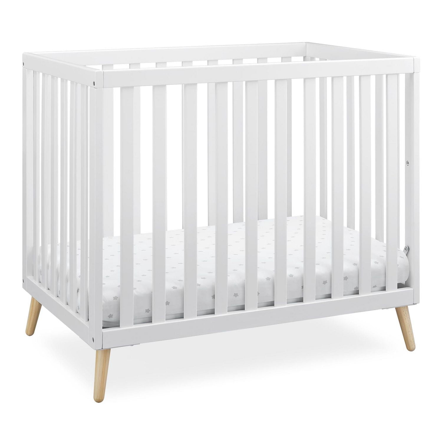 Delta Children Tucker Mini Baby Crib, Bianca White/Natural
