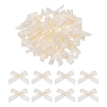 Unique Bargains 100 Pcs Mini Nœud Ruban 1.8 Pouces Mini Tissu Satin Fleurs Nœuds Beige