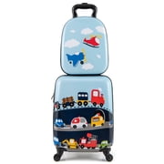 Costway 16" Carry-on Suitcase & 13" Backpack with 4 Spinner Wheels & Telescopic Handle With car pattern