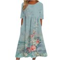 thumbnail image 1 of Long Sleeve Dress Women Womens Fashion Printed Short Sleeve Round-Neck Long Dress Long Sleeve Summer Dress Summer Long Dress for Women Long Summer Dress for Women, 1 of 4
