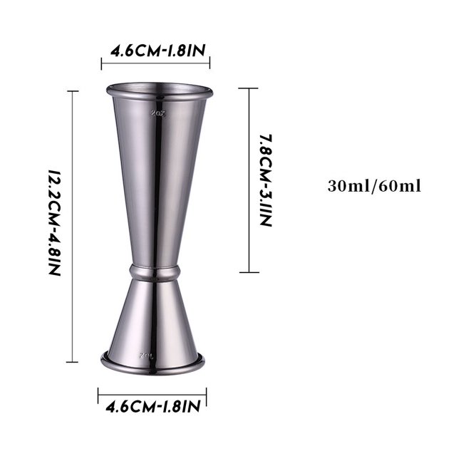 XZNGL 304 Stainless Steel Ounce Glass Wine Measurer Double Head Cocktail Glass 30/60ML