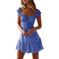 thumbnail image 1 of CEHVOM Women's Stitching Ruffled Floral Skirt Short-Sleeved Lace-up High-Waisted Dress, 1 of 6