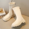 thumbnail image 1 of Mevxay Girls Ankle Riding Boot Side Zipper Buckle Leather Low Heel Goth Punk Winter Combat Boots Short Shoes Little/Big Kid Beige 35, 1 of 6