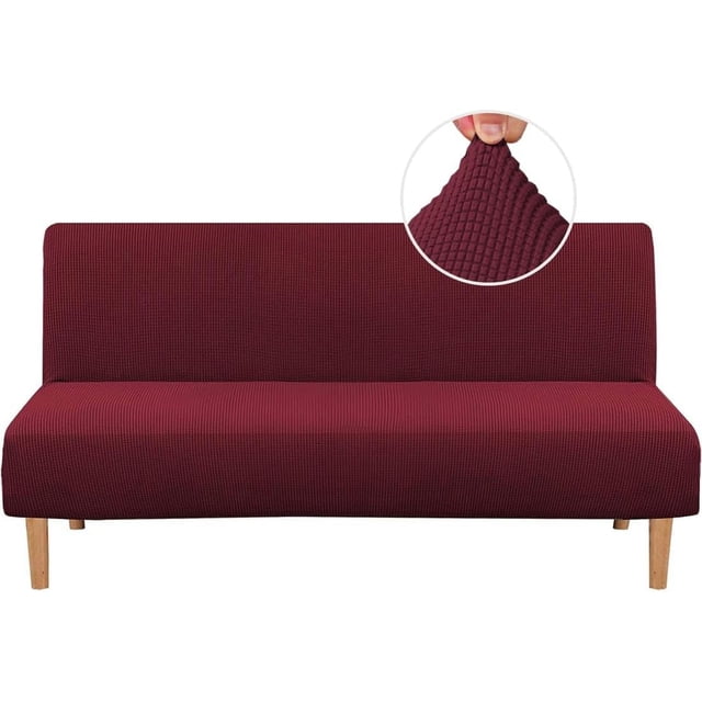 Armless Futon Cover Stretch Sofa Bed Slipcover Protector Elastic Feature Rich Textured High Spandex Small Checks Jacquard Fabric Futon Cover, Machine Washable