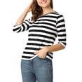 thumbnail image 1 of INSPIRE CHIC T-Shirt pour Femme à Manches au Coude, Col Rond, Coupe Ajustée, Basique, Décontracté, Imprimé, L Noir Blanc, 1 of 8