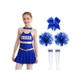 thumbnail image 1 of Alvivi Robe de Cheerleading pour Filles Enfants Tenue Uniforme de Cheerleader avec Pompons Chaussettes Costumes Ensemble A Bleu 8, 1 of 7