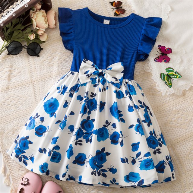 LOVZFMLL 3-8year Kid's Fashion Solid Color Sequin Zipper Short Sleeved Round Neck Dress