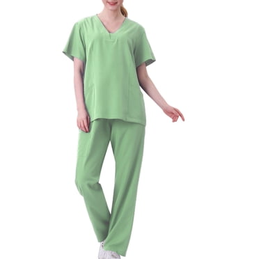 Xfvqtps Ensemble de Sarraus pour Femmes Col en V Poche Couleur Unie Haut de Sarrau Extensible et Pantalon Jogger Taille Élastique Ensemble d'Uniforme d'Infirmière Ensemble d'Uniforme de Travail Vert Menthe