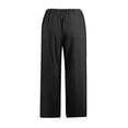 thumbnail image 2 of XZNGL Casual Cotton Linen Drawstring Elastic Waist Wide Leg Cropped Pants for Women, Breathable Summer Spring Fall All-Season Wear, Solid Color, 2 of 7