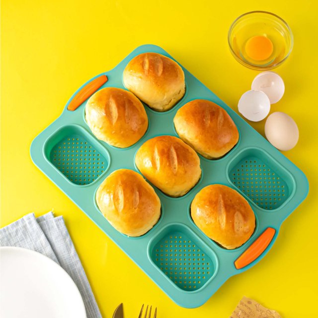 Oleegame 1PC Tin Foil Roll 9 Grids Multi Color Kitchen Silicone Oval Cake French Bread Baking Pan Non Stick Kitchen Utility Green