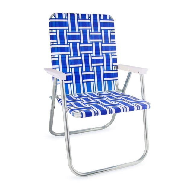 Lawn Chair USA - Chaise Classique Pliante en Aluminium à Sangles - Chaise d'Extérieur Durable, Portable et Confortable - Idéale pour le Camping, les Sports et les Concerts - Rayures Bleues et Blanches