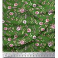 thumbnail image 1 of Soimoi Tissu en Coton Vert Canard Imprimé Feuilles de Pacanier & Roses au Mètre 42 Pouces de Large, 1 of 3