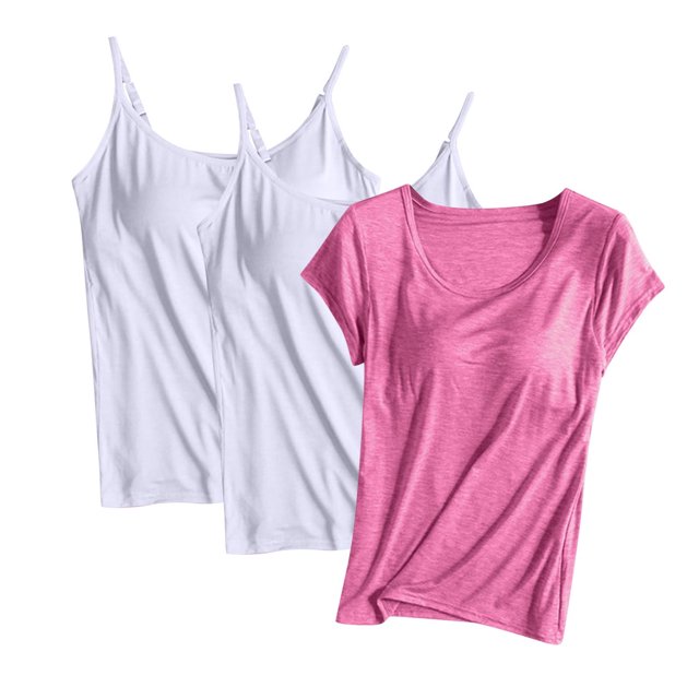 Diufon Lot de 3 Hauts pour Femmes Sans Manches & Manches Courtes Blouse Décontractée d'Entraînement d'Été Basique Col Rond