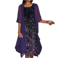thumbnail image 2 of EGNMCR Robes d'Été Femmes Tendance 2024 Robe d'Été pour Femmes à Manches Mi-Longues Blouse + Robe Ensemble Deux Pièces Robe Longueur Genou Robe de Plage, 2 of 8