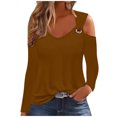 thumbnail image 1 of Yuyuzo Womens Tunic Tops Cold Shoulder Long Sleeve Shirts Loose Solid Color Lightweight Tee Tops, 1 of 5