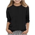 thumbnail image 1 of MeetoTime T-shirt à Col Rond à Manches 3/4 Uni pour Enfants, Décontracté, Ample, Printemps Été, pour Garçons et Filles, 1 of 5