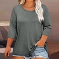 thumbnail image 2 of hotojiny Hauts Grande Taille pour Femmes Décontractés Amples Unis T-Shirts à Manches 3/4 Surdimensionnés Col Ras du Cou Chemise d'Été Mode 2025, 2 of 3