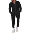 thumbnail image 4 of xiaxaixu Men's 2 Piece Linen Set Solid Color Button Down Long Sleeve Shirts Casual Cargo Pants with Pockets Fall Outfits, 4 of 6