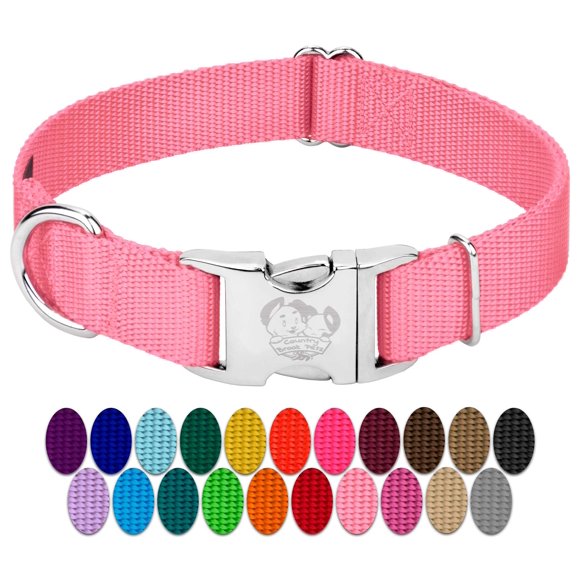 Country Brook Petz Premium Nylon Dog Collar with Metal Buckle for Small Medium Large Breeds - Vibrant 30+ Color Selection (Large 1 Inch Pink)