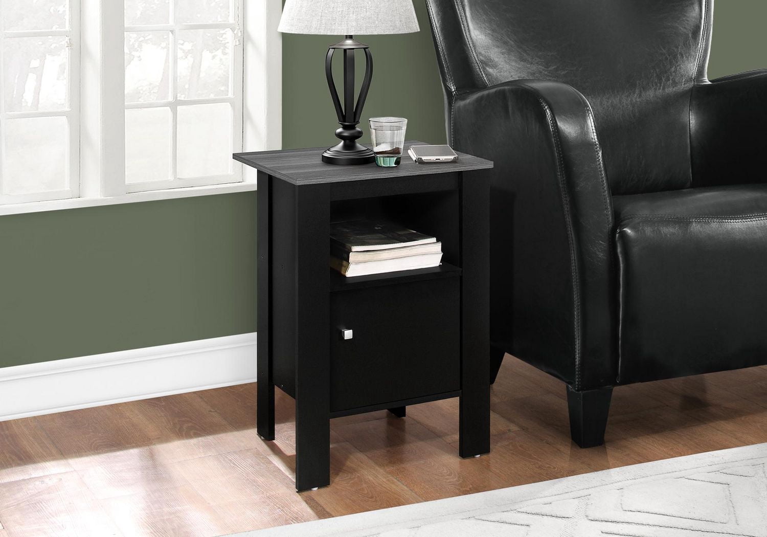 Monarch Specialties Accent Table, Side, End, Nightstand, Lamp, Storage, Living Room, Bedroom, Laminate, Black, Grey, Transitional