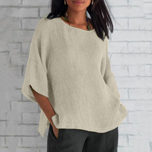 Blouses, Hauts et T-Shirts pour Femmes Grande Taille en Liquidation Femmes Dames Manches Raccourcies Col Rond Coton Chemise Ample Blouse