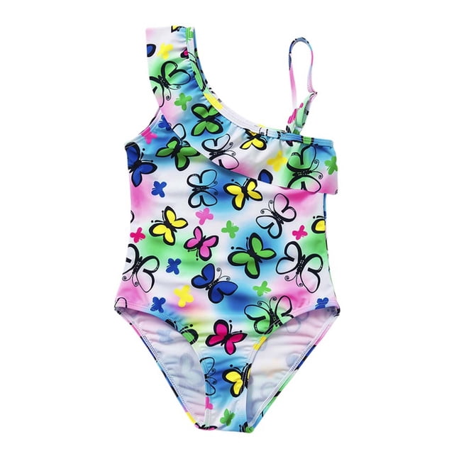 MIASHUI Maillot de Bain une Pièce pour Filles, Sans Manches, Imprimé, Blanc, 6-7 Ans