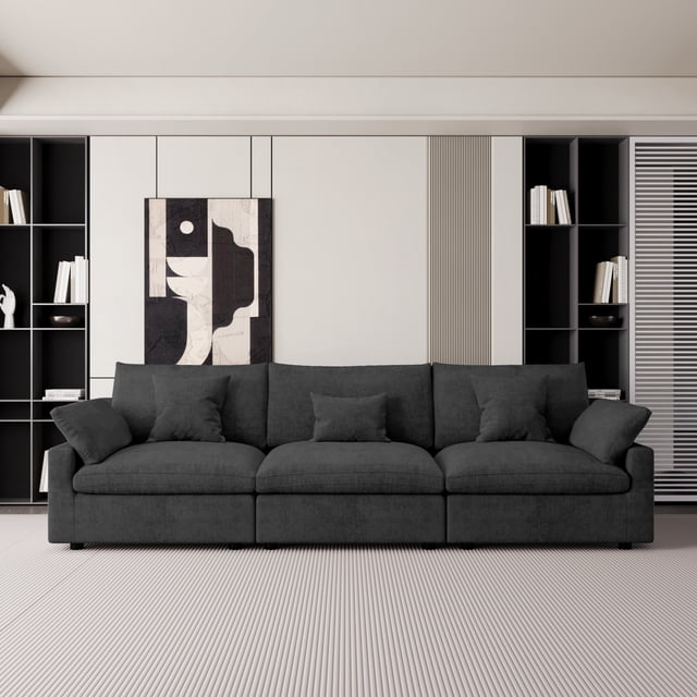 The Magic Home Canapé Sectionnel Modulaire en Lin à 3 Places, Noir