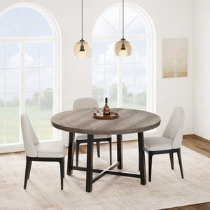 47" Round Dining Table for 4-6 People, Modern Grey Kitchen Table with Metal Legs, Space Saving Circle Dining Room Table (No Chairs)