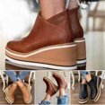 thumbnail image 2 of CAROOTU Bottines Femmes Couleur Unie Bout Rond Chaussures Compensées Chaussures Décontractées à la Mode, 2 of 7
