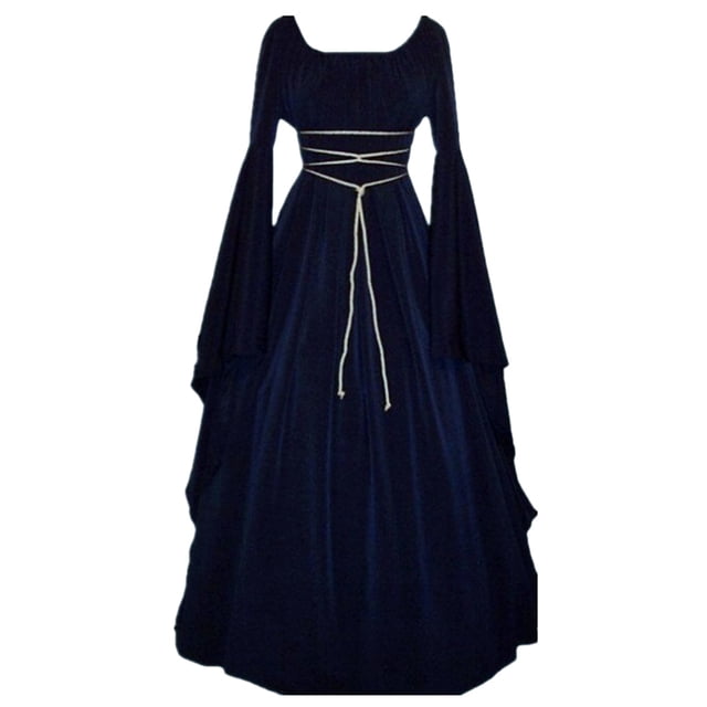 LOVZFMLL Costume Renaissance pour Femme Médiéval en Velours Taille Ajustée Longues Robes Manches Évasées Fluide Élégante Robe Maxi Halloween Cosplay