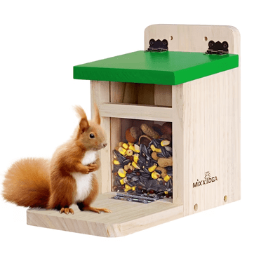 Urban Deco Mangeoires pour Écureuils pour Jardin Extérieur, Boîte d'Alimentation en Bois pour Écureuils, Postes d'Alimentation pour Écureuils avec Couvercle Vert, Maison d'Alimentation pour Écureuils Facile à Remplir (Vert-1 Paquet)