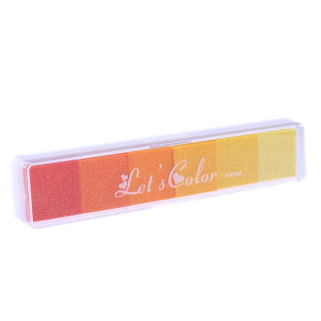 yuksok Gradient Rainbow Oil Based Ink Pads for DIY Rubber Stamps Card Making in orange shades. The ink pad features a gradient design transitioning from red to yellow tones, housed in a compact rectangular case with 'Let's Color' branding on the lid. Ideal for scrapbooking, card-making, and other creative projects.